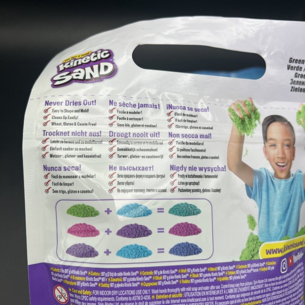 Lot of 2 Kinetic Sand 2 lb Bags, 1 Blue 1 Green New Sealed - Picture 4 of 6